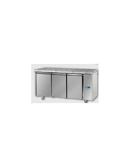 Tavolo Refrigerato GN 1/1 con 3 porte e piano di lavoro in Granito, predisposto per unità frigorifera remota cm 166x70x85h