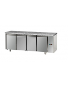 Tavolo Refrigerato GN 1/1 con 4 porte e piano di lavoro in Granito, predisposto per unità frigorifera remota cm 211x70x85h