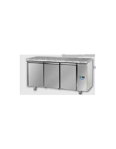 Tav Refrigerato, 3 porte, piano di lavoro in Granito, predisposto per unità frigorifera remota a bassa temp. cm 166x71,5x85h