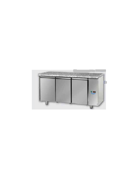 Tav Refrigerato, 3 porte, piano di lavoro in Granito, predisposto per unità frigorifera remota a bassa temp. cm 166x71,5x85h