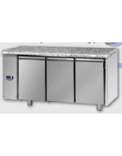 Tav Refrigerato, 3 porte, piano di lavoro in Granito, predisposto per unità frigorifera remota a bassa temp. a sx cm 166x71,5x85