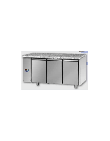 Tav Refrigerato, 3 porte, piano di lavoro in Granito, predisposto per unità frigorifera remota a bassa temp. a sx cm 166x71,5x85