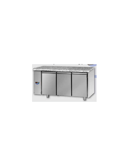 Tav Refrigerato, 3 porte, piano di lavoro in Granito, predisposto per unità frigorifera remota a bassa temp. a sx cm 166x71,5x85