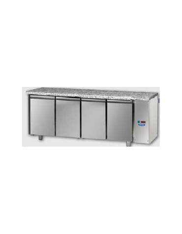 Tav Refrigerato, 4 porte, p. di lavoro in Granito, predisposto per unità frigorifera remota a bassa temp. cm 211x71,5x85h