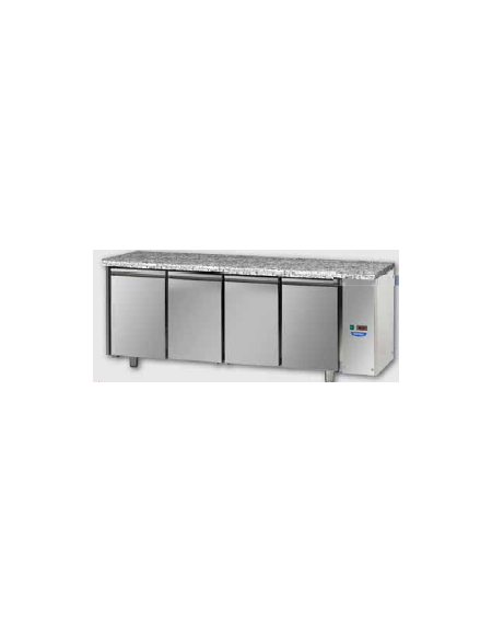 Tav Refrigerato, 4 porte, p. di lavoro in Granito, predisposto per unità frigorifera remota a bassa temp. cm 211x71,5x85h