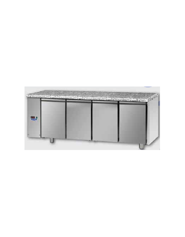 Tavolo Refrigerato 4 porte piano di lavoro in Granito predisposto per unità frigorifera remota a bassa temp. a sx cm 211x71,5x85