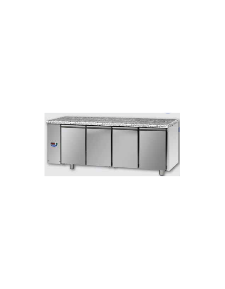 Tavolo Refrigerato 4 porte piano di lavoro in Granito predisposto per unità frigorifera remota a bassa temp. a sx cm 211x71,5x85