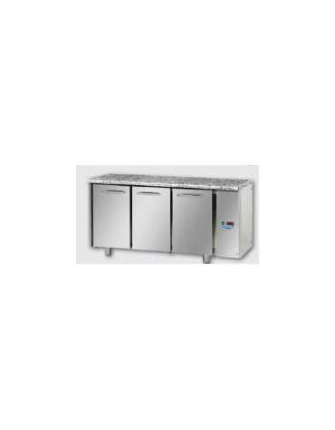 Tavolo Refrigerato GN 1/1 con 3 porte e piano di lavoro in Granito, predisposto per unità frigorifera remota cm 166x70x85h