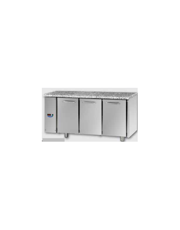 Tavolo Refrigerato GN 1/1 con 3 porte e piano di lavoro in Granito, predisposto per unità frigorifera remota cm 166x70x85h