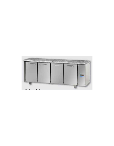 Tavolo Refrigerato GN 1/1 con 4 porte e piano di lavoro in Granito, predisposto per unità frigorifera remota cm 211x70x85h