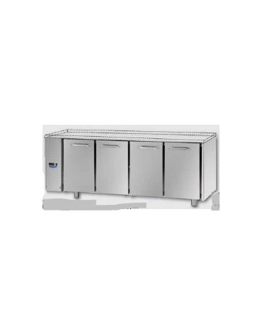 Tav Refrigerato, 4 porte, senza piano di lavoro, predisposto per unità frigorifera remota a sx cm 210x70x80h