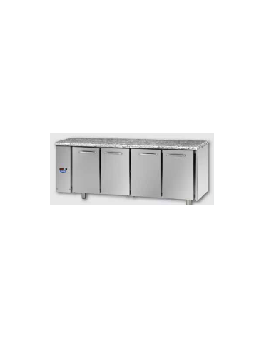 Tavolo Refrigerato GN 1/1 con 4 porte e piano di lavoro in Granito, predisposto per unità frigorifera remota cm 211x70x85h