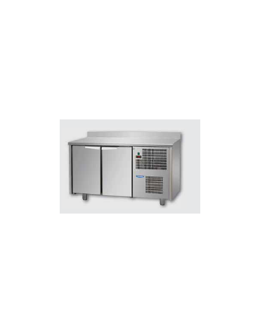 Tavolo Refrigerato a temperatura normale con 2 porte e piano in Acciaio Inox con alzatina 100 mm, cm 146x60x95h