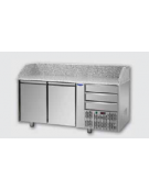 Tavolo Refrigerato Pizza GN 1/1 con 2 porte, 3 cassetti neutri e piano in granito CM 161x75x103H