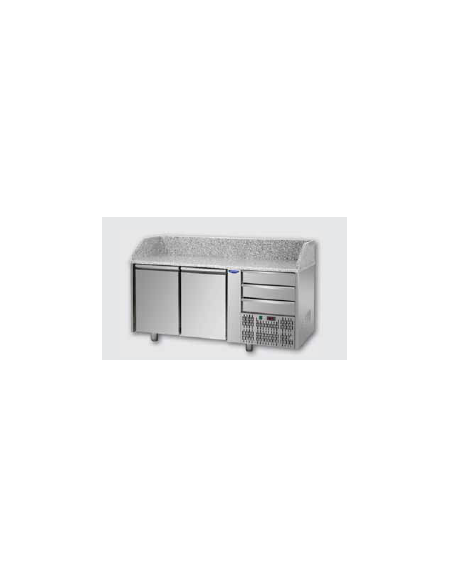 Tavolo Refrigerato Pizza GN 1/1 con 2 porte, 3 cassetti neutri e piano in granito CM 161x75x103H