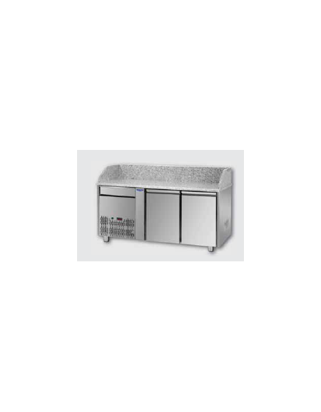 Tavolo Refrigerato Pizza GN 1/1 con 2 porte, gruppo motore a sinistra, un cassetto neutro e piano in granito CM 161x75x103H