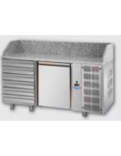 Tavolo Refrigerato Pizza GN 1/1 con 1 porta, gruppo motore a sinistra, 6 cassetti neutri e piano in granito CM  152x75x103H