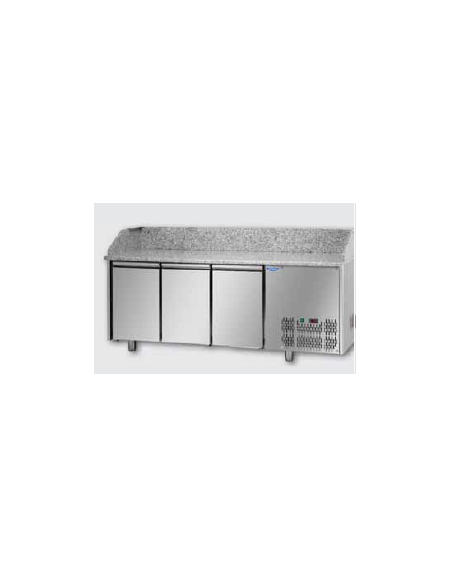 Tavolo Refrigerato Pizza GN 1/1 con 3 porte e piano in granito CM 204x75x103H