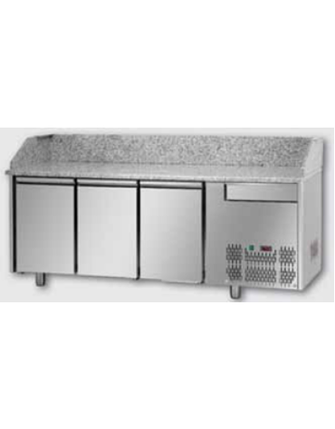 Tavolo Refrigerato Pizza GN 1/1 con 3 porte, un cassetto neutro e piano in granito CM 204x75x103H