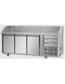 Tavolo Refrigerato Pizza GN 1/1 con 3 porte, 3 cassetti neutri e piano in granito CM 204x75x103H