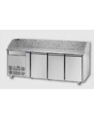 Tavolo Refrigerato Pizza GN 1/1 con 3 porte, gruppo motore a sinistra, un cassetto neutro e piano in granito CM 204x75x103H