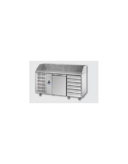 Tavolo Refrigerato Pizza 600x400 con 2 porte, gruppo motore a sinistra e piano in granito CM 161x80x103H