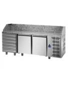 Tavolo Refrigerato Pizza 600x400 con 2 porte, 6 cassetti neutri e piano in granito CM 216x80x103H