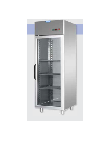 Armadio Refrigerato monoblocco in Acciaio Inox a temp. normale, prt in vetro,Neon, cm 71x70x203h