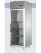 Armadio Refrigerato 600 monoblocco in Acciaio Inox a bassa temp. po. in vetro,Neon, cm 71x70x203h