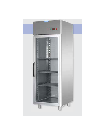 Armadio Refrigerato 600 monoblocco in Acciaio Inox a bassa temp. po. in vetro,Neon, cm 71x70x203h