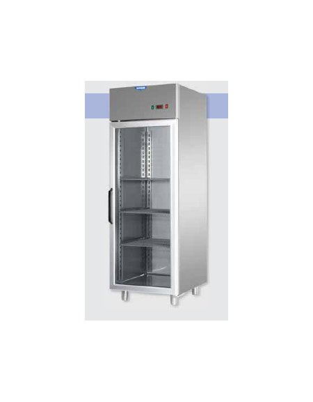 Armadio Refrigerato 600 monoblocco in Acciaio Inox a bassa temp. po. in vetro,Neon, cm 71x70x203h