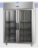 Armadio Refrigerato 1200 monoblocco Inox a bassa temp. 2 prt in vetro,Neon cm 142x70x203h