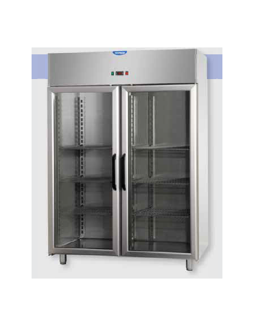 Armadio Refrigerato 1200 monoblocco Inox a bassa temp. 2 prt in vetro,Neon cm 142x70x203h