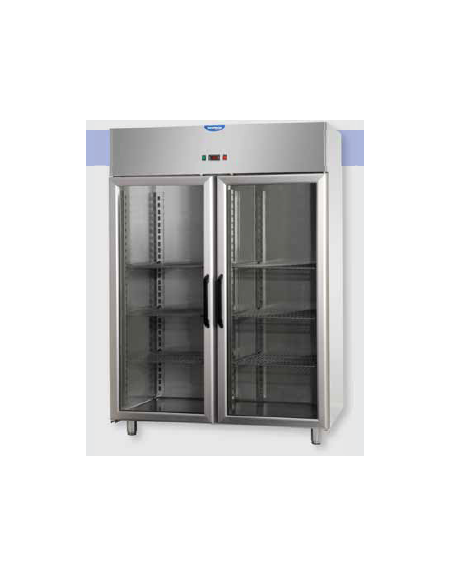 Armadio Refrigerato 1200 monoblocco Inox a bassa temp. 2 prt in vetro,Neon cm 142x70x203h