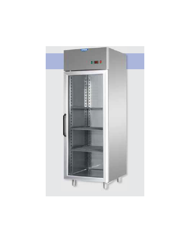 Armadio Refrigerato monoblocco in Acciaio Inox a temp. normale, prt in vetro,neon, cm 71x80x203h