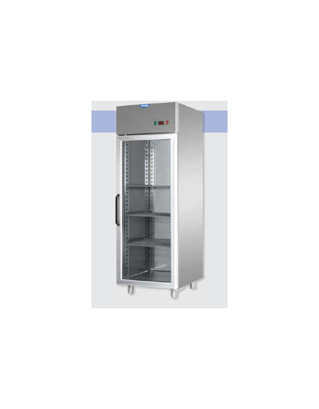 Armadio Refrigerato monoblocco in Acciaio Inox a temp. normale, prt in vetro,neon, cm 71x80x203h