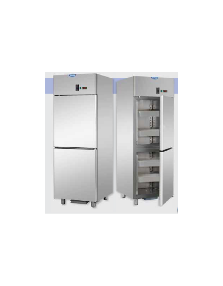 Armadio Refrigerato GN 2/1 monoblocco in Acciaio Inox a temperatura normale per Pesce con 2 sportelli cm 71x80x203h