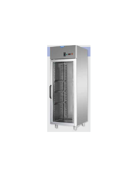 Armadio Refrigerato 600x400 monoblocco in Acciaio Inox a temp. normale per Pasticceria con po. in vetro e Neon, cm 71x80x203h