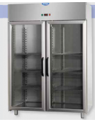 Armadio Refrigerato monoblocco Inox a bassa temp. 2 prtin vetro, Neon cm 142x80x203h