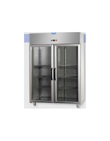 Armadio Refrigerato monoblocco Inox a bassa temp. 2 prtin vetro, Neon cm 142x80x203h