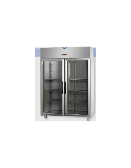 Armadio Refrigerato monoblocco Inox a bassa temp. 2 prtin vetro, Neon cm 142x80x203h