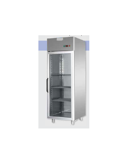 Armadio Refrigerato monoblocco in Acciaio Inox a bassa temp, prt in vetro, Neon, cm 71x80x203h