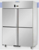 Armadio Refrigerato GN 2/1 monoblocco in Acciaio Inox a temperatura normale per Pesce con 4 sportelli cm  142x80x203h