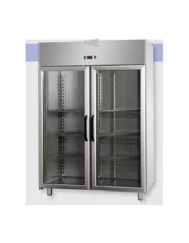 Armadio Refrigerato GN 2/1 monoblocco Inox a bassa temp. 2 prt in vetro,neon cm 142x80x203h