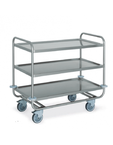 Carrello inox per trasporto pesante-3 piani stampati-cm 89x59x91h