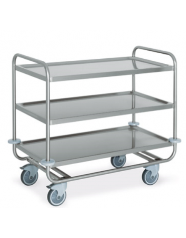 Carrello inox per trasporto pesante-3 piani stampati-cm 109x59x91h