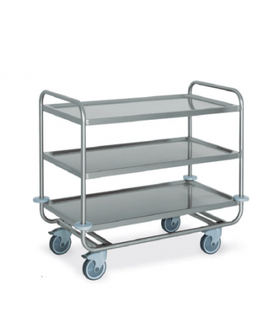 Carrello inox per trasporto pesante-3 piani stampati-cm 109x69x91h