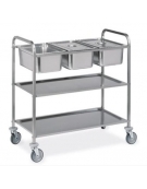 Carrello inox da sbarazzo 3 bacinelle GN cm  112x62x94h - CON DUE PIANI INTERMEDI