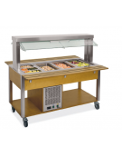 Buffet refrigerato 4xGN 1/1 colore Rovere, con parafiato mobile - illuminazione a LED - cm 161x68x144h