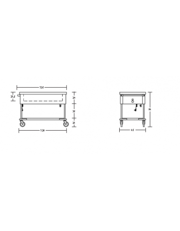 Carrello termico telaio a giorno - vasca unica capacità 3 x 1/1 GN cm 125x65x86h